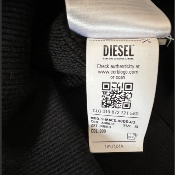 Diesel hoodie men XL black long sleeve cotton relaxed fit new without tags - Picture 8 of 12
